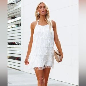 Sequin Fringe Halter Mini Dress